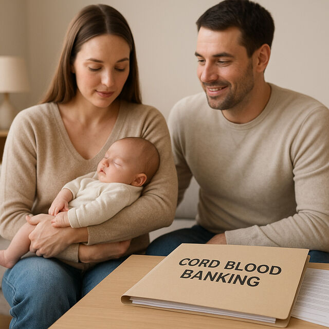 Parents looking down at newborn baby sleeping