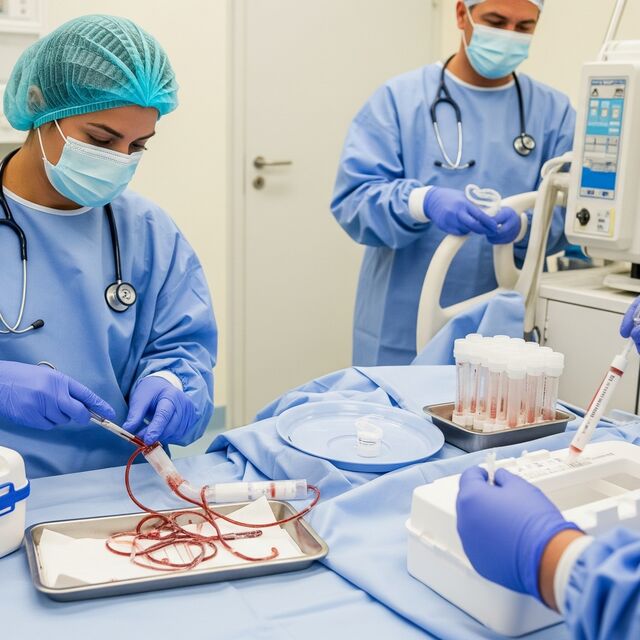 Lab technicians working with blood collections
