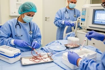 Lab technicians working with blood collections