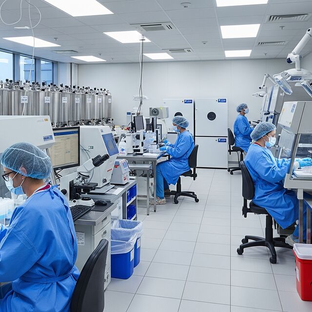 Lab techs working in a stem cell lab