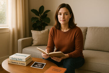 Woman reviewing books about parenting