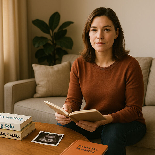 Woman reviewing books about parenting