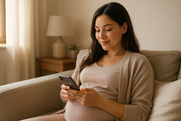 Pregnant mom looking down phone