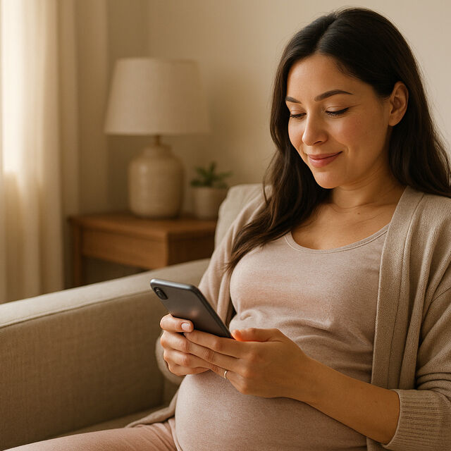 Pregnant mom looking down phone