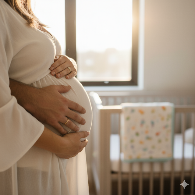 Pregnant parents holding moms belly