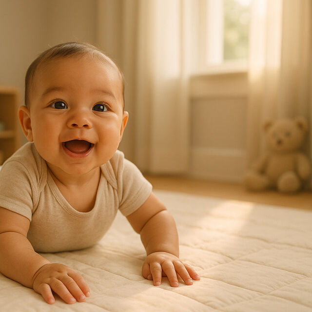 Newborn baby crawling tummy time