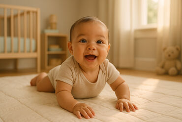 Newborn baby crawling tummy time