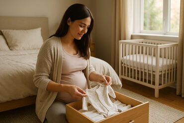 Pregnant woman nesting nursery preperation