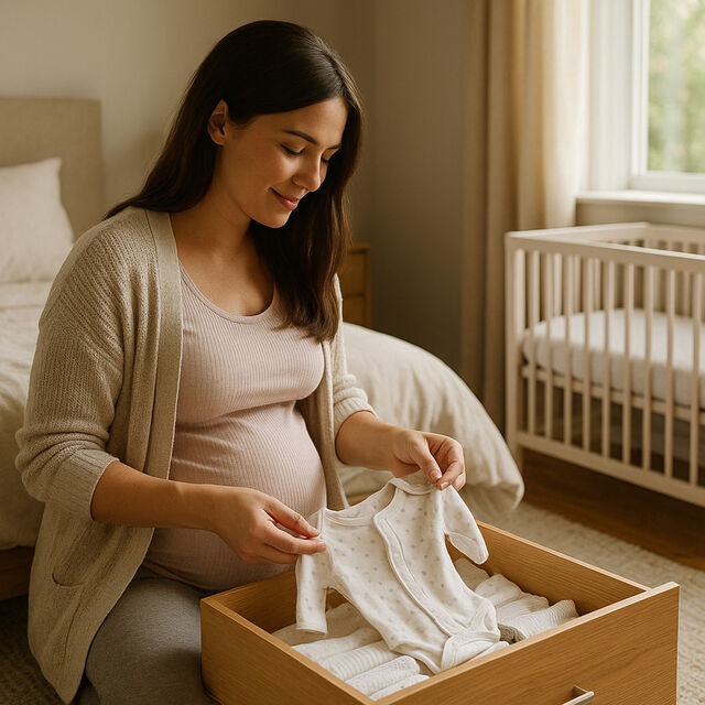 Pregnant woman nesting nursery preperation