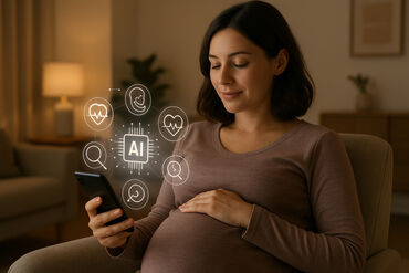 Pregnant woman AI phone graphic