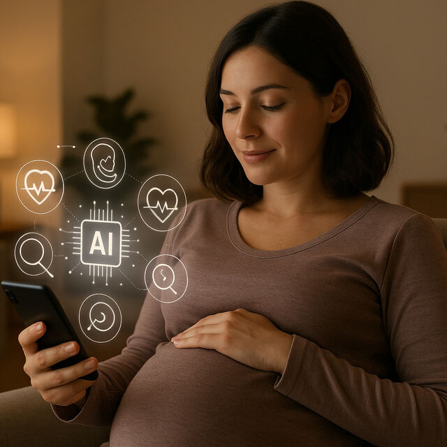 Pregnant woman AI phone graphic