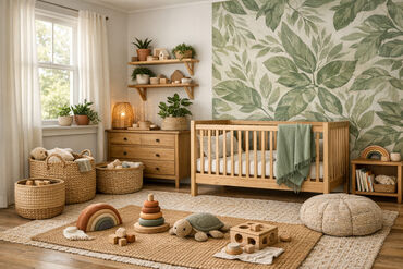 Green floral themed baby nursery
