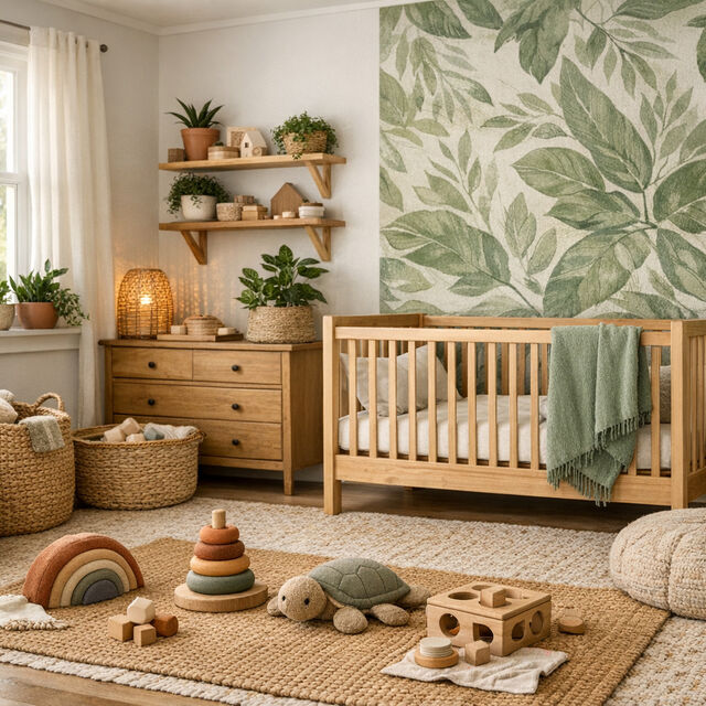 Green floral themed baby nursery
