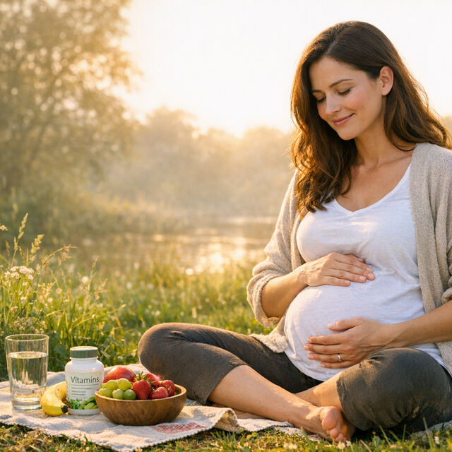 Happy pregnant mom in nature smiling