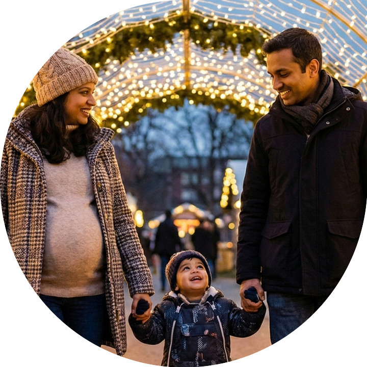 25 dec home hero expecting family winter wonderland light archway