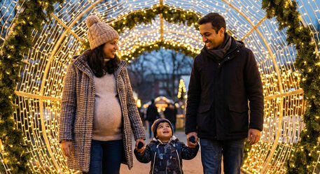 25 dec home hero expecting family winter wonderland light archway