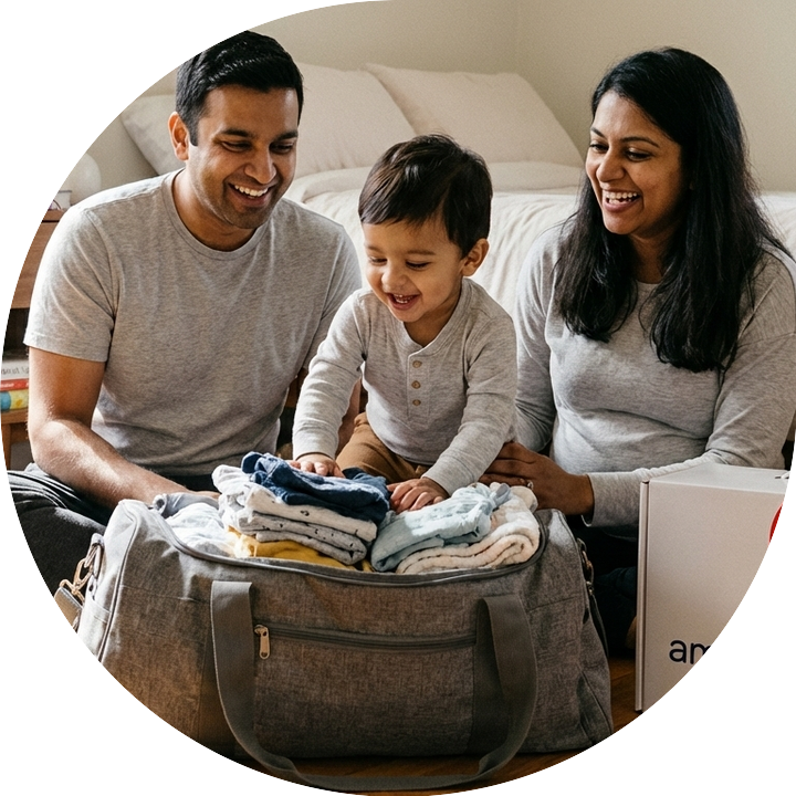 Couple watching toddler pack bag aa95b0bf9e